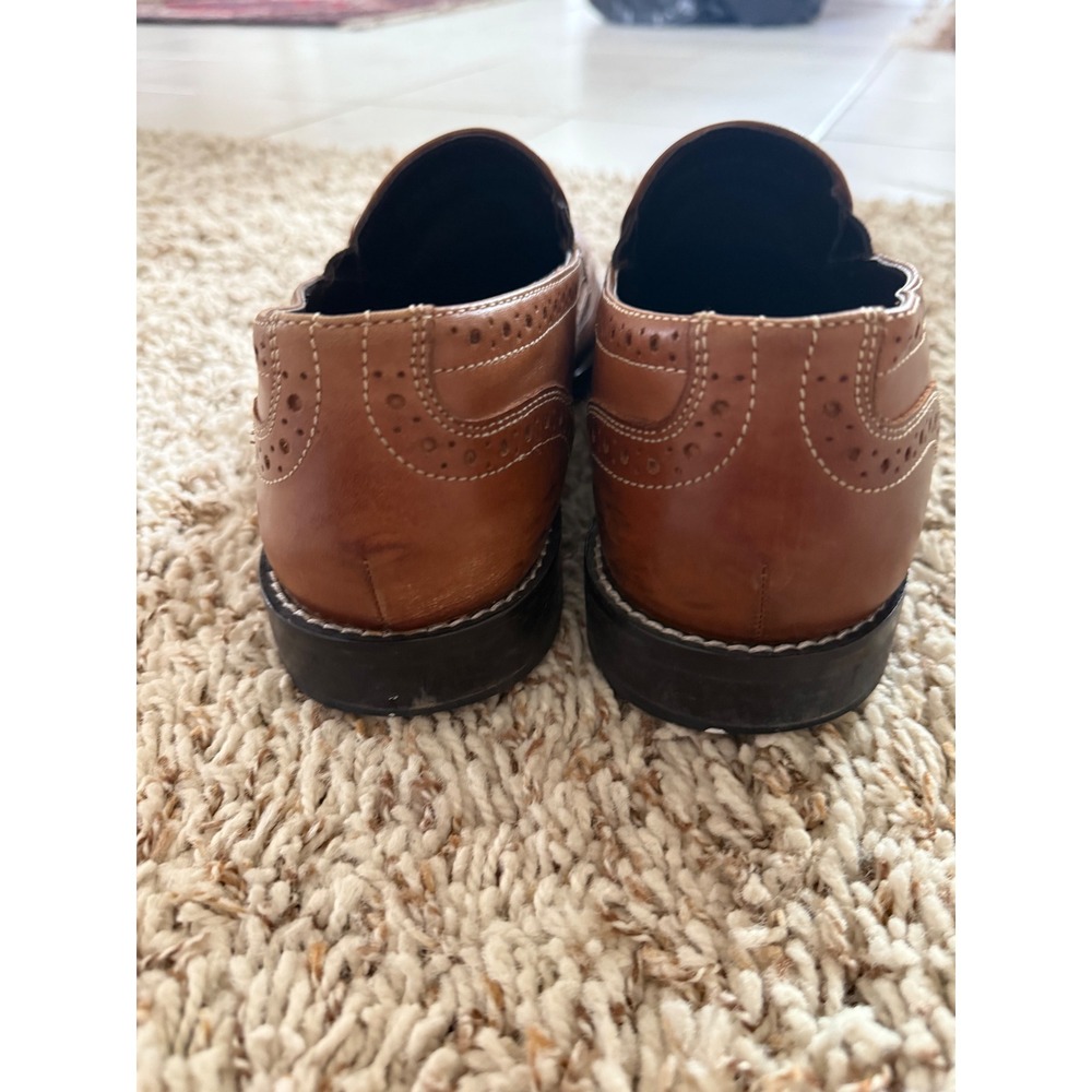 Nunn Bush Men's 9 Leather Wingtip Slip-On Loafers Cognac Brogue Dress Shoes‎ - Picture 4 of 9